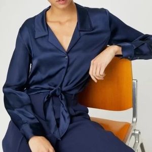 Wilfred Tie-front blouse | Navy Blue | Size XS